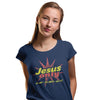 Jesus Only. THE WAY • THE TRUTH • THE LIFE. White unisex tee blue yellow red design.