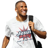 Jesus Only. THE WAY • THE TRUTH • THE LIFE. White unisex tee blue yellow red design.